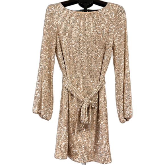 Alexia Admor 'Val' Sequin Long Sleeve Tie-Waist Mini Dress Size Large - Picture 3 of 12